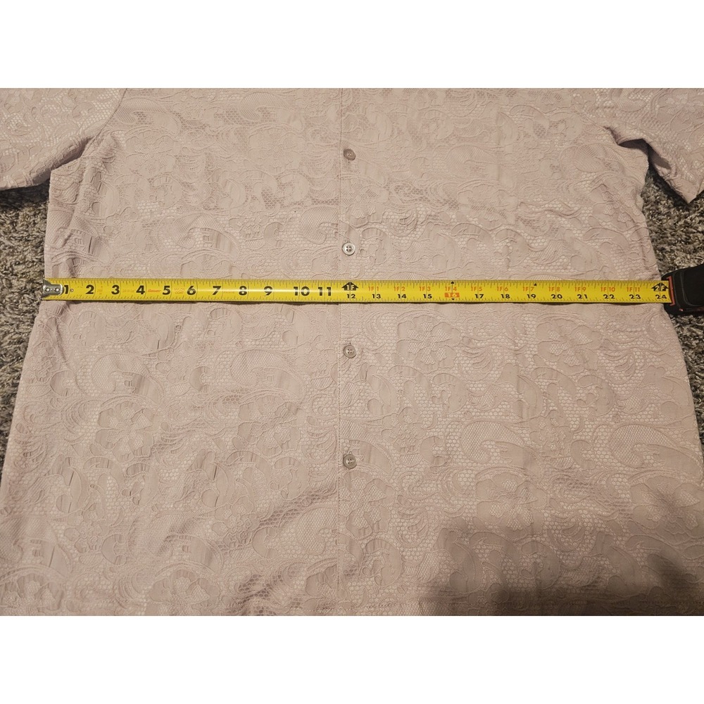 NWT Mens XXL Short Sleeve Button Up Shirt Cotton Lace Lilac Cuban Style Collar - Picture 14 of 16